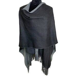 Women's Reversible Black and Grey Fringed Shawl 53X40" Elegant Office Winter